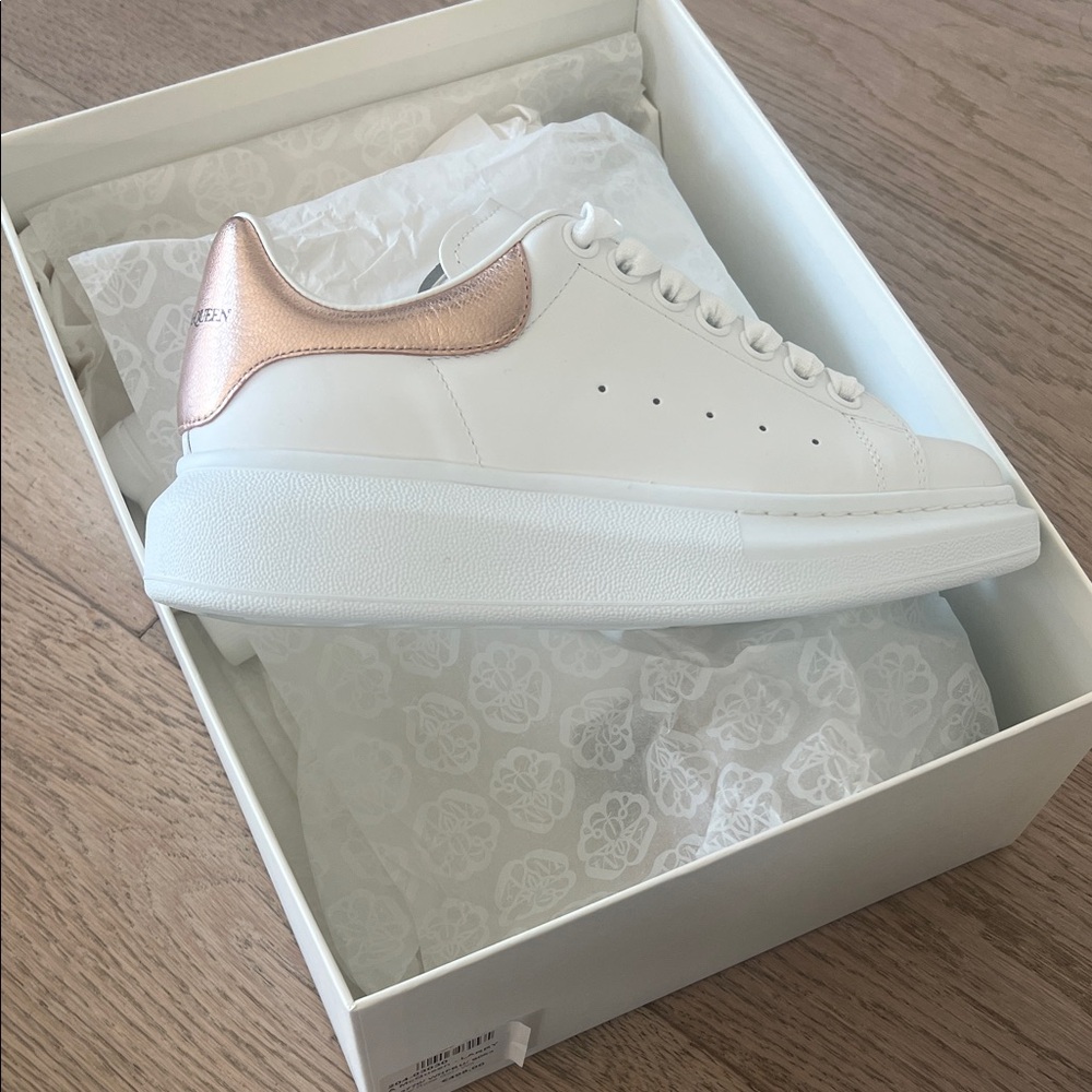 Alexander McQueen White and Rose Gold Sneakers